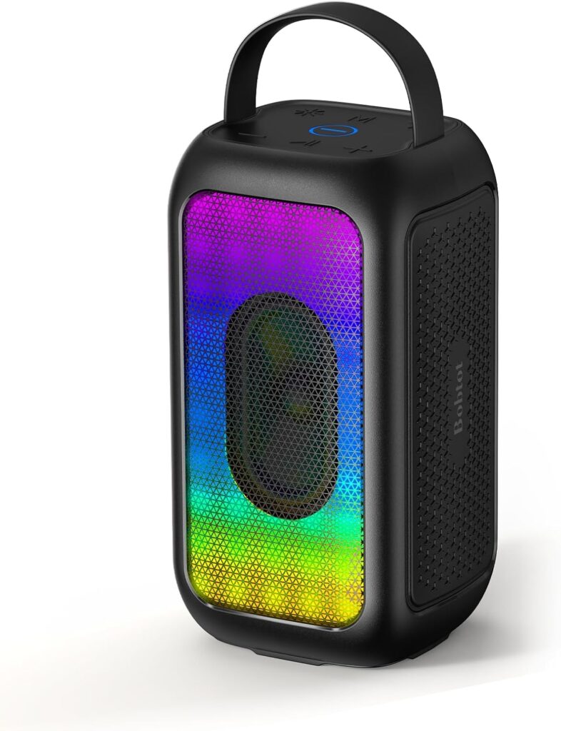 Bobtot Portable Bluetooth Speaker, 16H Playtime Wireless Speakers, 40W Peak Singing Machine with Microphone, Magic Sound, Echo, EQ Mode, Loud Stereo, Deep Bass, RGB, Supports AUX/USB/FM, Black