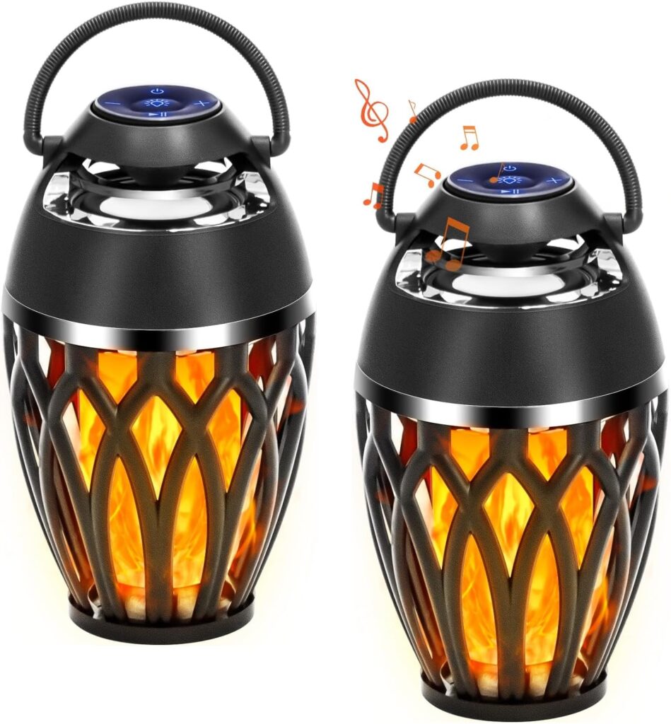 Vanten 2 Packs Outdoor Bluetooth Speakers, Bluetooth 5.0 Led Flame Speaker, IPX5 Waterproof Flame Torch Atmosphere Speaker, Flame Lamp, Gifts for Men Women, Decorations for Party Garden Patio