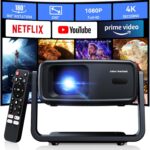 4K Projector Decoding Support, Projector with WiFi and Bluetooth, Native 1080P mini projector, 180° Rotatable with Auto Keystone, 200” Screen Portable Outdoor Home Theater Movie Smart Projectors
