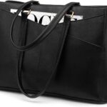 LOVEVOOK Laptop Tote Bag for Women 15.6 Inch Waterproof Leather Computer Bags Business Office Work Briefcase Black