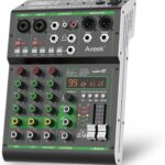 Aveek Audio Mixer,Professional Sound Board Mixing Console with USB Drive/Bluetooth/Computer/4 Channel Stereo Input DJ Mixer,48V Phantom Digital 99 DSP Effect for PC Recording Karaoke Studio Streaming