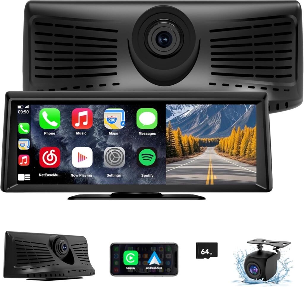 Wireless CarPlay Screen with 2K Dash Cam, 8.1″ Portable Touchscreen Car Stereo with CarPlay & Android Auto, 1080P Backup Camera, Voice Control, Bluetooth, Mirror Link, GPS Navigation