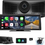 Wireless CarPlay Screen with 2K Dash Cam, 8.1″ Portable Touchscreen Car Stereo with CarPlay & Android Auto, 1080P Backup Camera, Voice Control, Bluetooth, Mirror Link, GPS Navigation