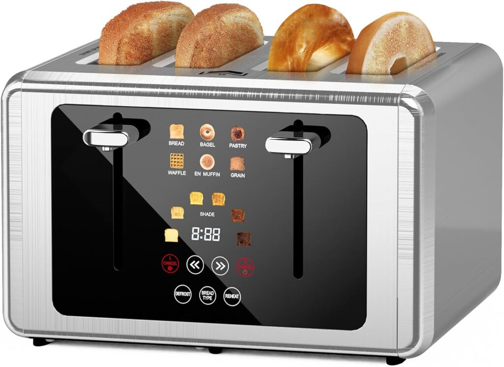 4 Slice Toaster, Touchscreen & Dual Independent Control Panel,Digital Countdown Toasters, 6 Shade Settings&6 Bread Types, Smart Mute/Screen-Off,Silver