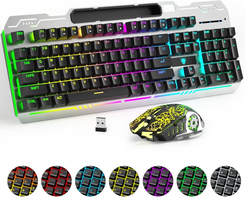 Wireless Gaming Keyboard and Mouse Combo, RGB Backlit Rechargeable 2000 mAh Battery, Mechanical Feel Anti-ghosting Keyboard + 6D 4800DPI Mice for PC Gamer