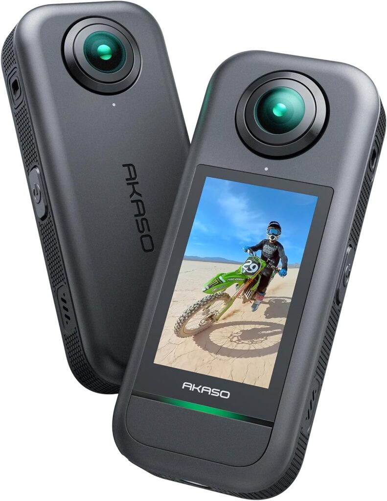 AKASO 360 Weatherproof 360° Action Camera – 5.7K 360 Video with 1/2″ 48MP Sensors, 72MP 360 Photo, 360-SuperSmooth, 2.29″ Touchscreen, Invisible Selfie Stick Effect, 360° Horizon Lock, AI Tracking