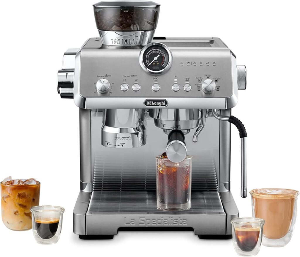 De’Longhi La Specialista Opera Espresso Machine – Cold Brew & Espresso Maker with Smart Tamping, Burr Grinder, Milk Steam Wand/Frother & 19-Bar Pressure – For Lattes & Cappuccinos