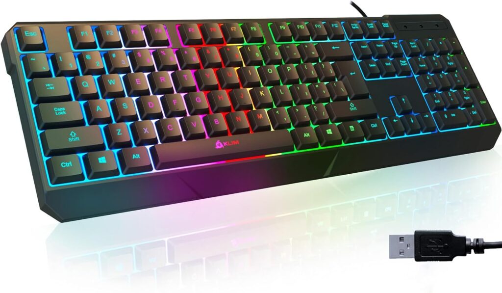 KLIM Chroma – USB RGB Gaming Keyboard, Wired PC Computer Keyboard, Membrane, Waterproof Durable, 2 ms Response, PS4/PS5 & Mac Compatible