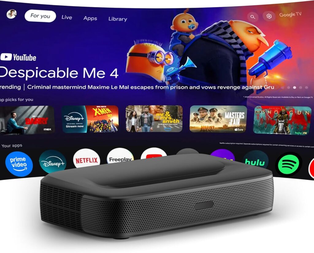 [Global Google TV] WUPRO Cinema G3 Triple Laser Mini UST Smart Projector 600 ANSI Lumens Auto Focus 1080P for Home Cinema,Outdoor (Black)