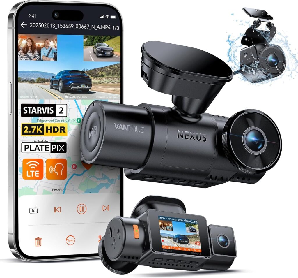 Vantrue N4S 3 Channel Front Inside Rear Dash Cam, 2.7K+1440P+1440P WiFi Dash Camera w/PlatePix™, STARVIS 2 x HDR x IR Night Vision, Voice Control, GPS, 24/7 Parking Mode, Support 1TB Max