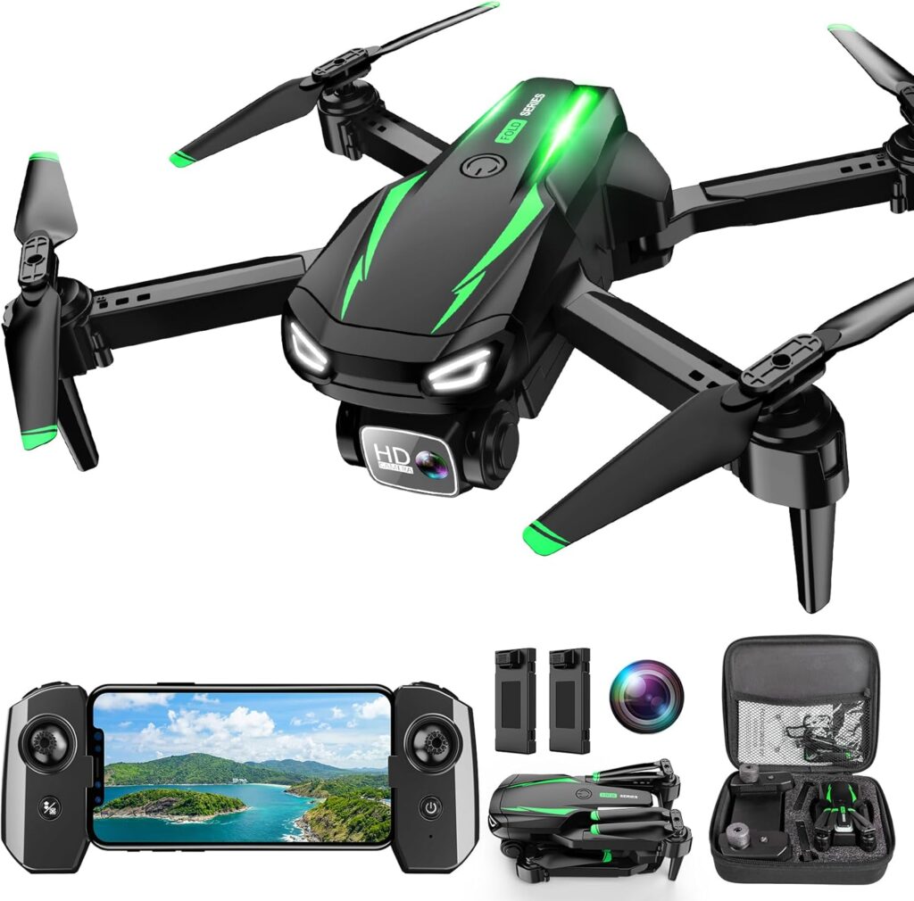 Drone with Camera, 1080P HD FPV Foldable Drone for Kids Adults beginners, Remote Control Quadcopter with Stable Hover, Gestures Selfie, Waypoint Fly, 3D Flips, One Key Start, 2 Batteries