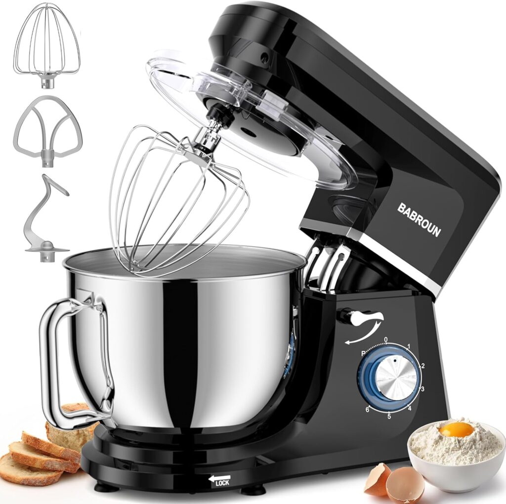 Dough Mixer 8.45 QT Electric Mixer – 660W 6 Speed Large Capacity Kitchen Stand Mixer with Whisk Dough Hook Mixing Beater Household Food Mixer for Baking Cakes Cookie Bread Salad (Black)