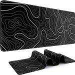 Mouse Pad Gaming Mousepad 31.5 x 11.8in Large Mouse Pad for Keyboard and Mouse with Anti-Slip Rubber Base, Keyboard Pad XL Mouse Mat for Home and Office（Black with White Topographic Line）