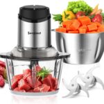 Food Processor, Meat Grinder Vegetable Chopper for Home Use, Sovyime Small Food Chopper with 2 Bowls(8 Cup) & 2 Bi-Level Blades. 350W Electric Meat Chopper for Onion, Baby Food, Garlic, Nuts, Fruit