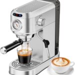 Espresso Machine 20 Bar, Compact Espresso Maker, Stainless Steel Expresso Coffee Machines with Steam Milk Frother & 34oz Removable Water Tank for Home Latte, Cappuccino, Silver