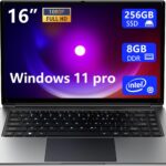 laptop 16-inch , 8GB DDR 256GB SSD portable laptop computer, expandable to 1TB, Pentium quad-core CPU up to2.64 Hz, 9000mAh battery, interface, USB3.0 interface, dual-band WiFi, webcam, slim laptops
