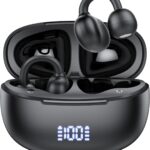 Clip on Earbuds Open Ear Wireless Bluetooth 5.4 Headphones with Noise Cancelling Mic, 48H Playtime Ear Buds,IP68 Waterproof, Comfortable for Small Ears (Black)