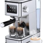 Espresso Machine with Milk Frother, 20 Bar Compact Espresso Maker with Touch Screen & 57.5oz Removable Water Tank for Home, Stainless Steel Coffee Machine for Cappuccino, Latte, Silver(updated)