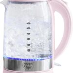 GreenLife 1.7 Liter Glass Electric Kettle, Easy One Touch Use, Quick Heating, Filtered Spout, LED Base, Auto Shut-Off, Cordless Serving, Coffee and Tea, Pink