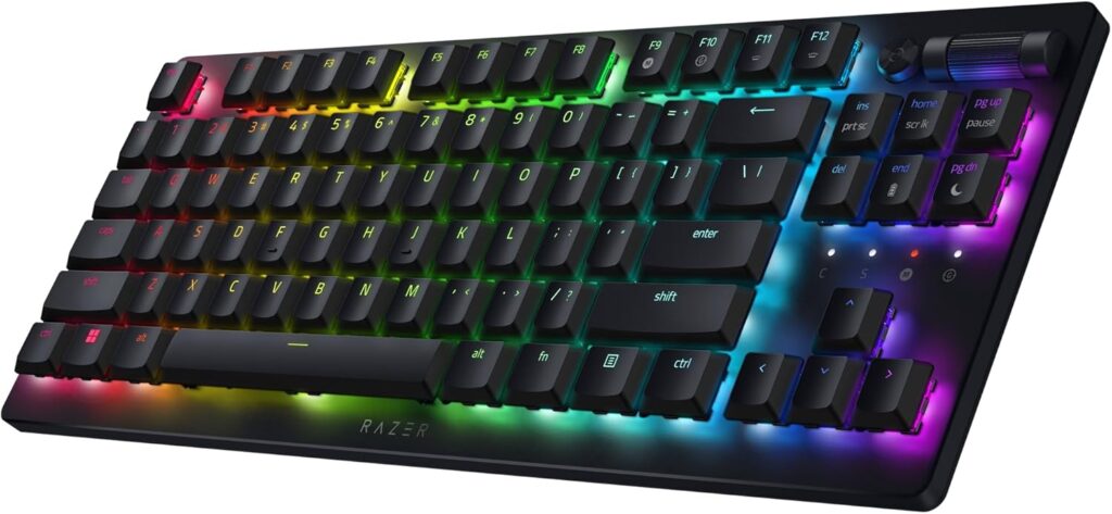 Razer DeathStalker V2 Pro TKL Wireless Gaming Keyboard: Low Profile Optical Switches Linear Red – HyperSpeed Wireless & Bluetooth – Chroma RGB – Up to 200 Hr Battery Snap Tap
