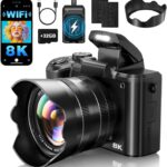 8K Digital Cameras for Photography – Autofocus 88MP WiFi Profession Camera with Dual-Lens – 16X Digital Zoom Photography Camera for YouTube with Lens Hood, Touch Screen, 2 Batteries & Charging Stand