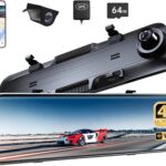 Pelsee P12 Plus 4K Rear View Mirror Camera with ADAS and BSD, 5.8GHz WiFi Mirror Dash Cam Front and Rear, Backup Camera for Car, GPS, 64GB Card Included, WDR Night Vision, Voice Control, 12″ Display