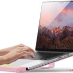 Aluminum Laptop Stand, Notebook Stand with Wrist Rest, Ergonomic Detachable Laptop Mount, Computer Stand Compatible with 10-17” All Laptops Such as MacBook Air Pro/HP/Dell/Lenovo, Pink