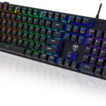 RisoPhy Mechanical Gaming Keyboard, RGB 104 Keys Ultra-Slim LED Backlit USB Wired Keyboard with Blue Switch, Durable Abs Keycaps/Anti-Ghosting/Spill-Resistant Computer Keyboard for PC Mac Xbox Gamer