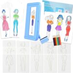 Kids Fashion Design Drawing Kit, 15 Double-Sided Rubbing Plates, Texture Art Set with Crayons, Colored Pencils, Paper & Frame, STEM Toys for Girls & Boys Ages 5+, Travel Art Supplies, Birthday Gift
