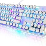 Typewriter Style Mechanical Gaming Keyboard RGB Backlit Wired with Blue Switch Retro Round Keycap 104 Keys Keyboard (White 104 Keys RGB)