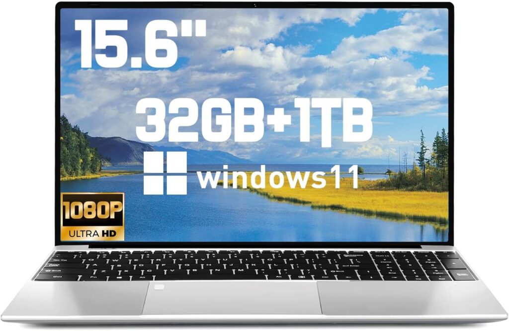 2025 Latest 15.6” Laptop Compatible with Windows 11, 1TB SSD 32GB Dual-Channel RAM, Quad-Core Processor 2.9GHz, 1080P FHD Display, Backlit Keyboard, Fingerprint, Webcam, Mini-HDMI, WiFi, TF Card Slot