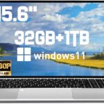 2025 Latest 15.6” Laptop Compatible with Windows 11, 1TB SSD 32GB Dual-Channel RAM, Quad-Core Processor 2.9GHz, 1080P FHD Display, Backlit Keyboard, Fingerprint, Webcam, Mini-HDMI, WiFi, TF Card Slot