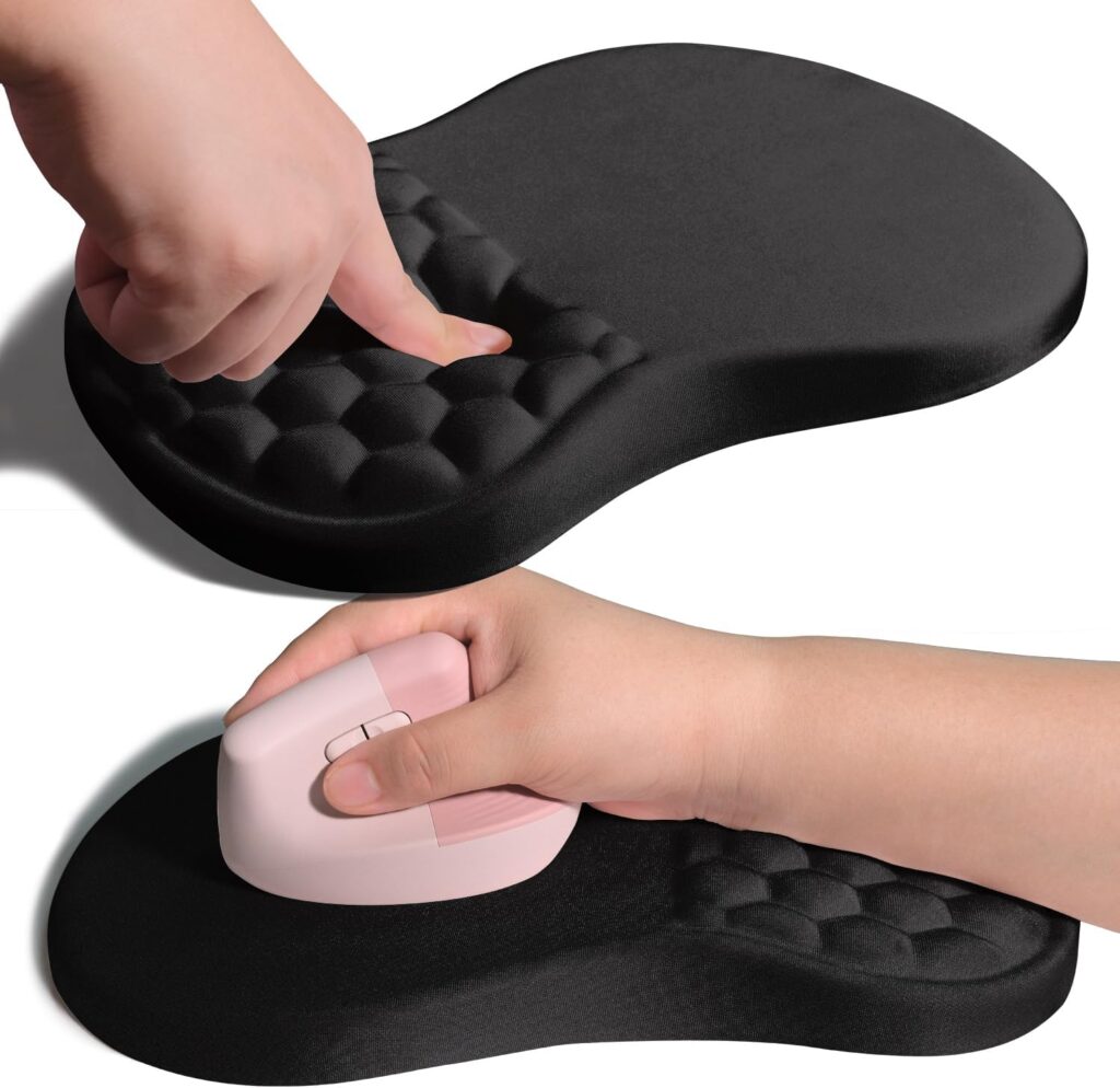 Ergonomic Joint Wrist Support Mouse Pad with Memory Foam Cushion Massage Bump, Carpal Tunnel Pain Relief Mousepad Slope Design for Wrist Rest, 11.8×7.9 in, Black