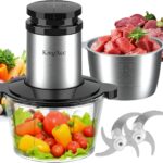 KingAcc Food Processor, 8-Cup 500W Meat Grinder & Mini Electric Vegetable Chopper with Copper Motor, 2 Blades & Dual Bowls (Glass+Stainless Steel), Overheat Protection for Baby Food/Meat/Home Kitchen