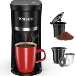 Slim Single Serve Coffee Maker, Fast Brew for K-Cup & Ground Coffee Small One Cup Coffee Maker, 6-12 Oz Brew Sizes, Coffee Machine with Descaling Reminder and Water Window,Black