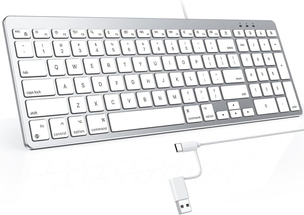 OMOTON Wired Keyboard Compatible with Mac, with Dual Interface (USB and Type-C), Numeric Keypad Compatible with MacBook Pro/Air, iMac, Mac mini/Pro Laptop, Silver