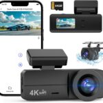4K Dash Cam Front and Rear, WiFi Dash Cam with 64GB Card, 4K+1080P Dash Camera for Cars, WiFi Car Camera with App Control, 1.47″ Screen DashCam with 24H Parking Monitor,G-Sensor