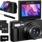 Cameras for Photography, 4K 64MP Digital Vlogging Camera for YouTube with 3″ 180° Flip Screen, Compact WiFi Camera with 18X Digital Zoom, 32GB Micro SD Card & 2 Batteries, Black