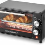 Elite Gourmet ETO449 9L / 4-Slice Countertop Toaster Oven, Compact Design, 30-Min Timer, Adjustable Temp up to 450°F, 800W Quartz Heating, Drop-Down Crumb Tray, Bake, Broil, Toast, Black