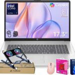 HP Pro Business Copliot AI Laptop PC, 17.3″ HD+ Touchscreen, Ultra 7 255U, 64GB DDR5, 2TB SSD, Wi-Fi 6, Webcam, Backlit, Bundle with PCO Laptop Cooler & 512GB External SSD & Thunderobot Wireless Mouse