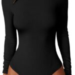 ANRABESS Women Long Sleeve Crew Neck Bodysuits Top 2025 Fall Slim Fit Ribbed Knit Soft Basic Tee Shirts