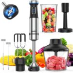 Ganiza Immersion Blender Handheld, 6 in 1 Hand Blender Stainless Steel Blade, 15 Speed Stick Blenders Electric, 800ml Mixing Beaker, 600ml Chopper, Whisk, Frother, Potato Masher