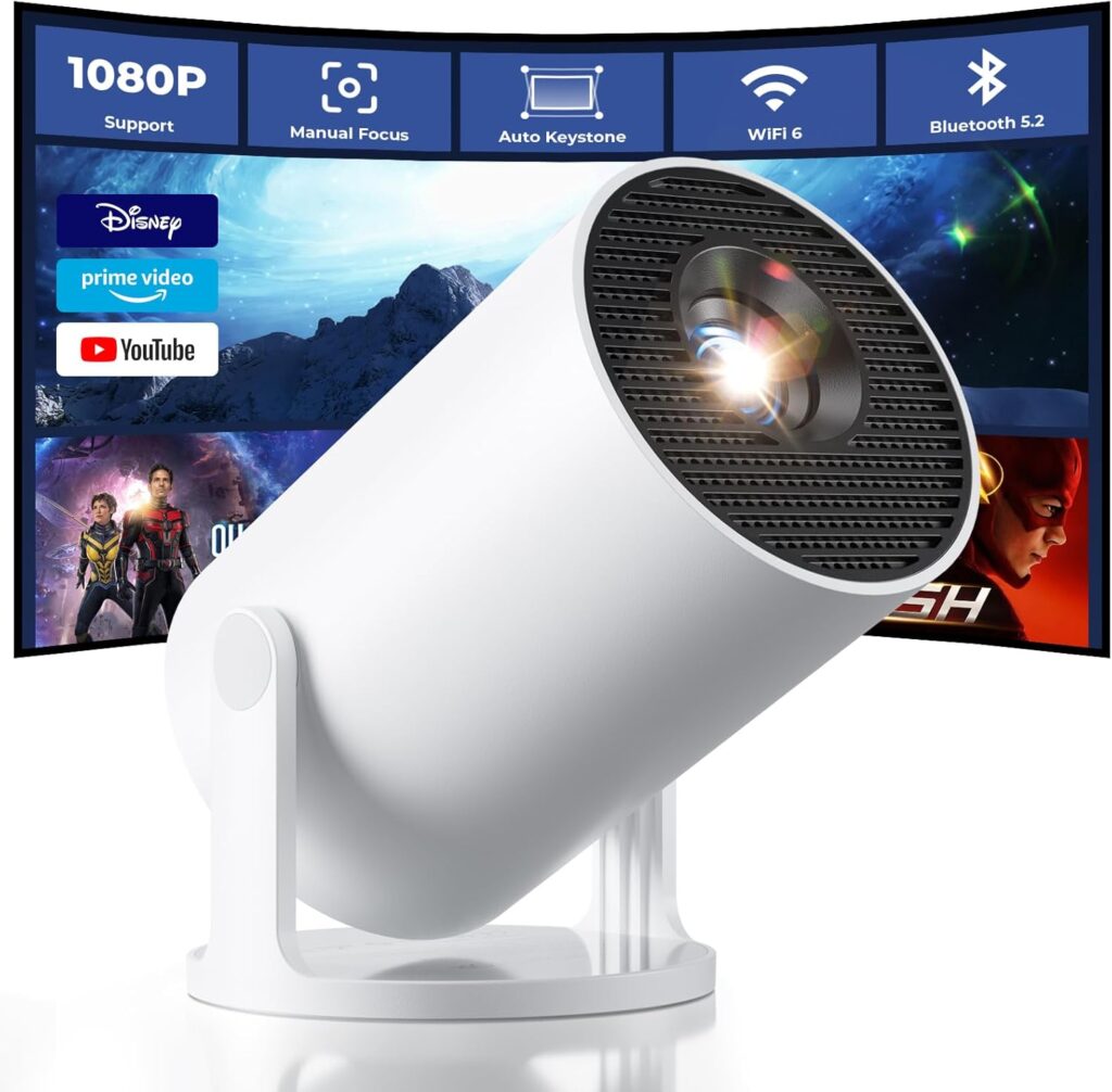 CLOKOWE Mini Projector with WiFi and Bluetooth – Built-in Apps, Smart Portable Projector with 180° Rotation, Auto Keystone, Support 1080P, Compatible with HDMI/USB/TV Stick/Smartphone/Laptop