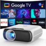 Projector with WiFi and Bluetooth, Goiaey 1000 ANSI GoogIe TV Smart Portable Projector, Built-in Official Streaming Apps, GoogIe Voice, DoIby Audio, HDR 10 Native 1080P 4K Supported Movie Proyector