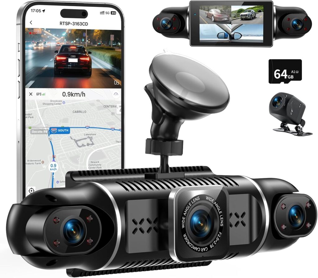 Dash Cam 4 Channel 360° Coverage – Front 2K + Triple 1080P HD Car Camera Built-in WiFi Car Camera with App, G-Sensor/Night Vision/Parking Mode/Loop Recording Free 64GB SD Card