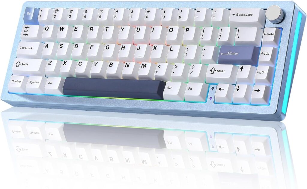 YUNZII AL66 Wireless Mechanical Keyboard,Full Aluminum CNC,65% Knob Control,Bluetooth/2.4G/Wired,Hot Swappable Pre-lubed Switches,Gasket Mounted RGB for Win/Mac(Milk Switch, Blue)
