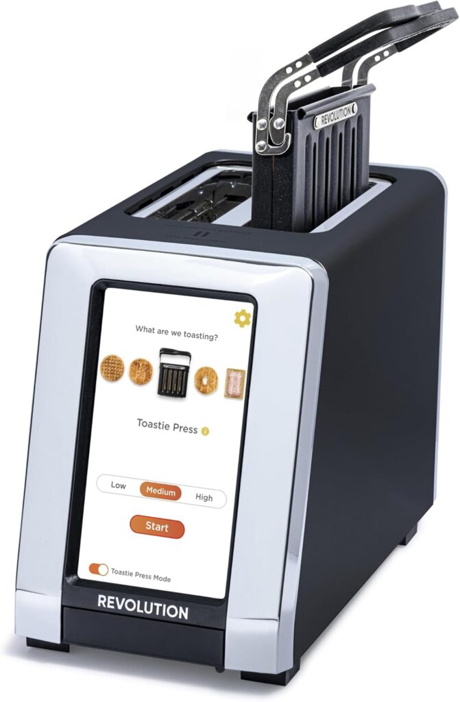 Revolution (Bundle) R180 Connect Touchscreen Smart Toaster + Toastie Press – Choose from 6 Bread Types, 7 Browning Levels, & Toastie Press Mode (Black, 2-Slice)