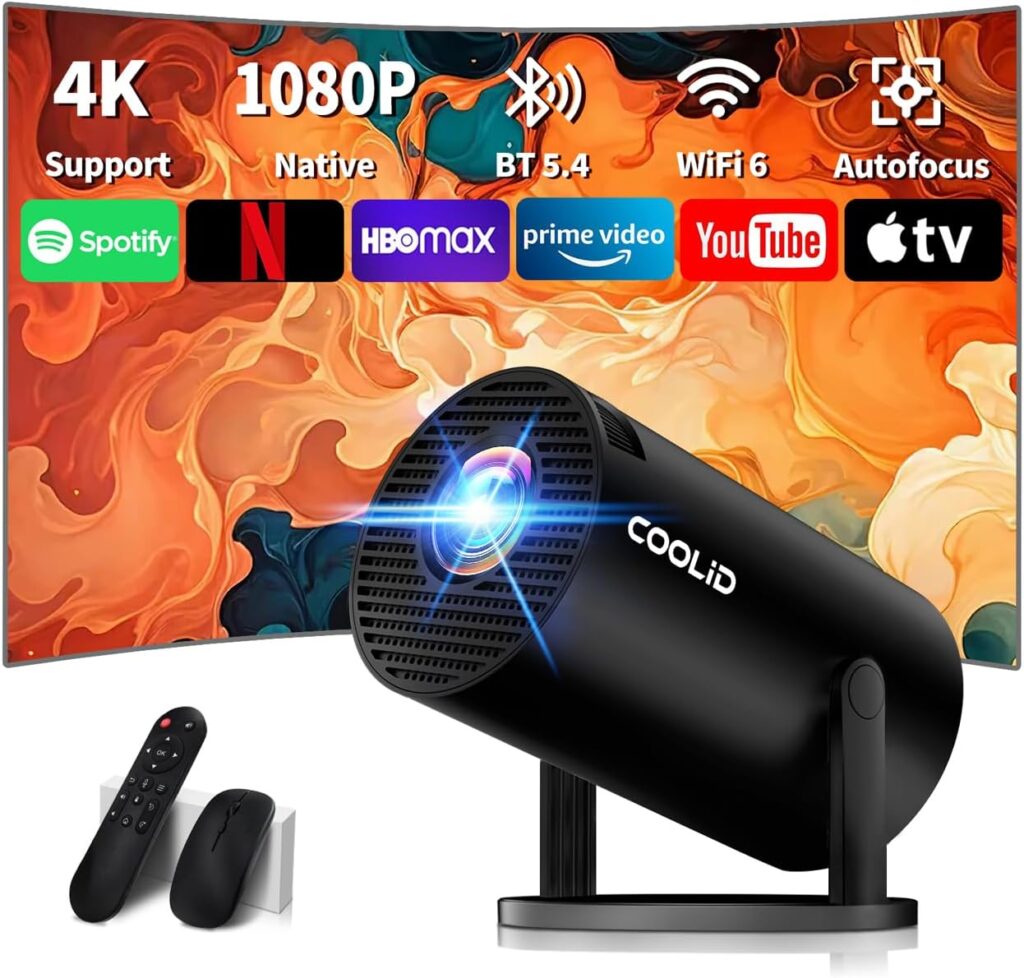 Mini Projector, Support 4K 1080P Portable Projector with Bidirectional WIFI6 5G and Bluetooth5.4, 270° Rotatable, Auto Keystone Correction, 35″-130″ Video Projecto Compatible with HDMI/USB/Phone-Black