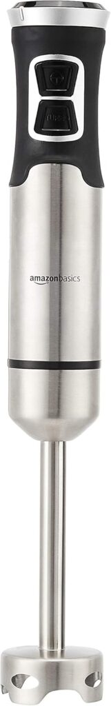 Amazon Basics Multi-Speed Immersion Hand Blender for Kitchen Mixing, Smoothies, Soups, 500 Watt Powerful, Silver