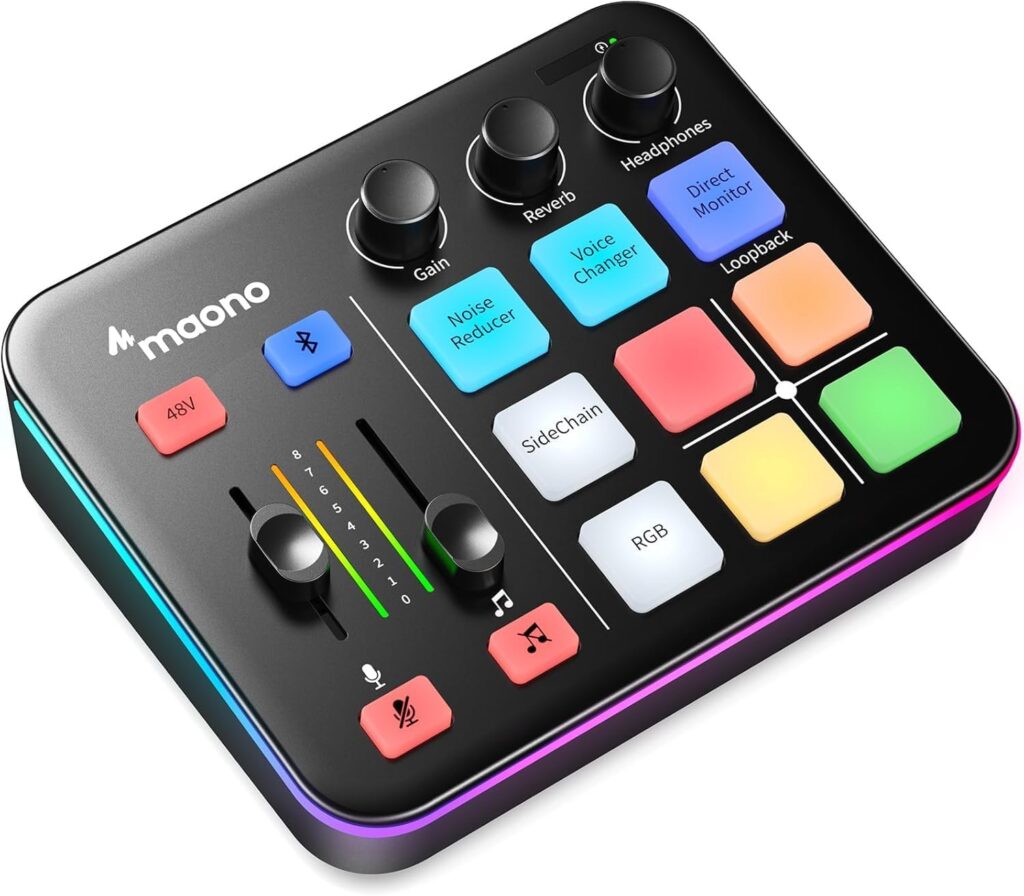 MAONO Gaming Audio Mixer, Audio Interface with Pro-preamp, RGB, Bluetooth, 48V Phantom Power for Live Streaming, Podcasting, Content Create, Gaming MaonoCaster G1 NEO (Not for USB Mic)